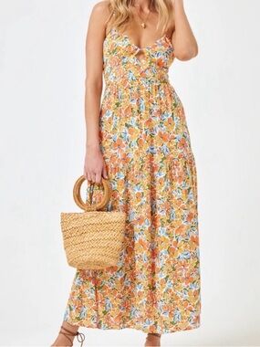 l*space Orange Floral Maxi Dress with Blue Accents